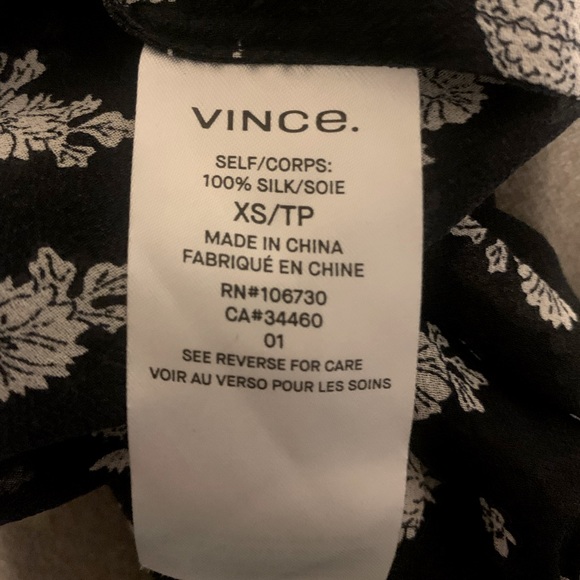 Vince silk blouse, size XS. NWOT (never worn). Black and white floral, sheer. - Picture 2 of 3